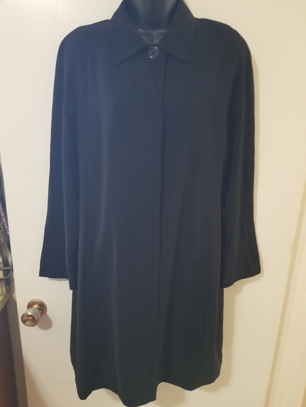 Jones New York Black Cape Back Coat Hidden Placket Quiet Luxury 6